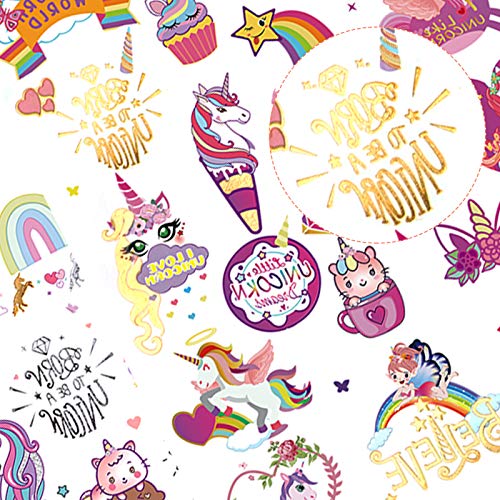 HOWAF Brillo Unicornio Tatuajes temporales Falso Tatuajes Pegatinas para niños niñas Fiestas Infantiles tattoos Unicornio cumpleaños de niños Regalo piñata