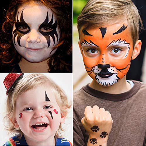 HOWAF Pinturas Cara para Niños, Pintura Facial, Seguridad no tóxica,15 Colores + 60 Plantillas + 2 Glitter + 2 Pinceles + 8 Esponjas para Halloween Decoración, Fiestas, Cosplay, Santa, Carnaval