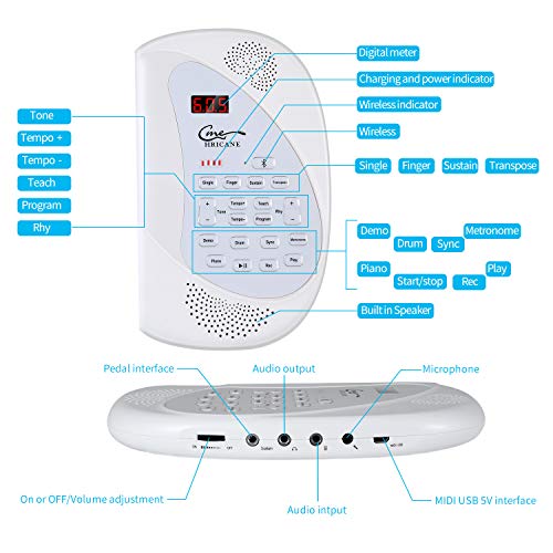 Hricane Teclado de piano enrollable, electrónico y portátil, con 61 teclas, pedal y Bluetooth, batería USB, altavoz MIDI integrado y micrófono, para niños y adultos principiantes