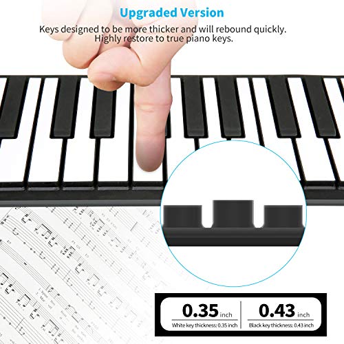 Hricane Teclado de piano enrollable, electrónico y portátil, con 61 teclas, pedal y Bluetooth, batería USB, altavoz MIDI integrado y micrófono, para niños y adultos principiantes