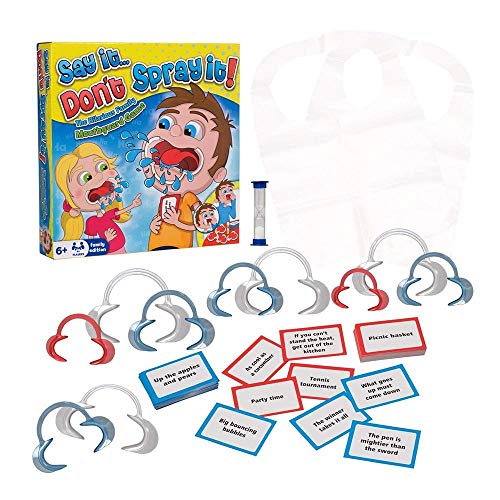 HTI Juego de Mesa Say It Don’t Spray It, The Hilarious Mouthpiece Mouthguard, edición Familiar