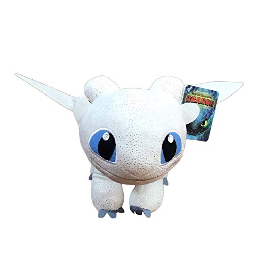 HTTYD Dragons, como Entrenar a tu dragón - Pack 2 Peluches Furia Luminosa (Light Fury) + Desdentao (Toothless) - Calidad Super Soft 11'80"/30cm (40cm Cola incluida)