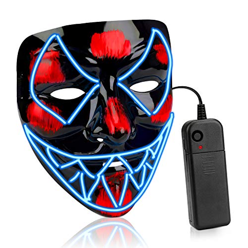 HUAQIN Máscara LED Venom para Halloween, con 3 modos de iluminación, para fiestas, Halloween, carnaval, cosplay, adultos y niños a partir de 5 años (azul)