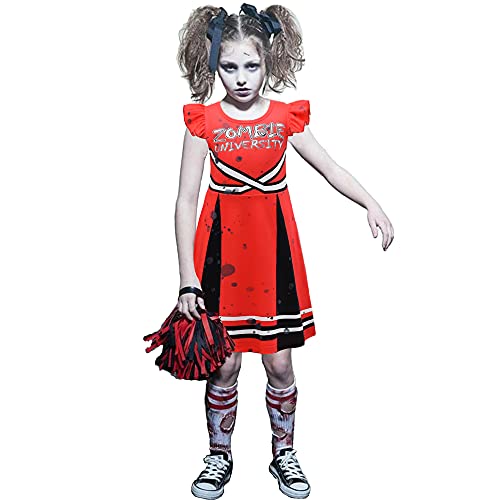 huayuwy Disfraz de Zombie Fearleader para niñas Zombie Cheerleader Uniforme de Cospaly Juego de Miedo 3D Juego de Roles para niños Vestido de Cospaly para la Fiesta de Carnaval de Halloween