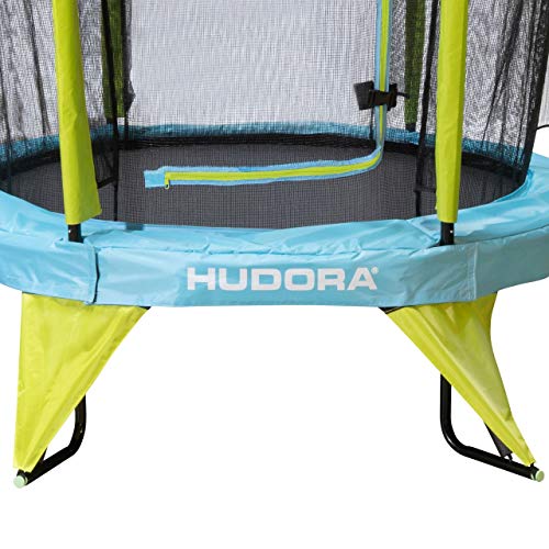 Hudora Kindertrampolin Safety 140 Cama elástica Infantil para jardín, también Apta para Interior, Verde, Azul