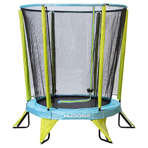 Hudora Kindertrampolin Safety 140 Cama elástica Infantil para jardín, también Apta para Interior, Verde, Azul