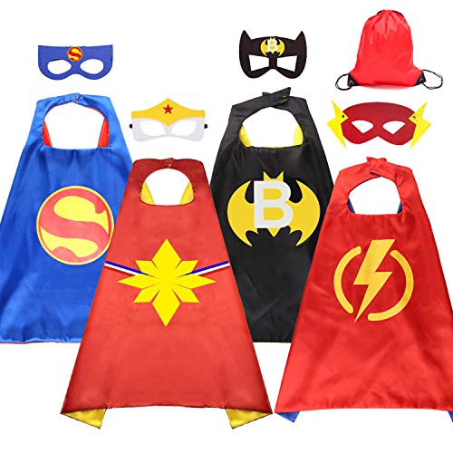 HUIHAI Capas de Superhéroe para Niños,4 Capa y 4 Máscaras y,de Fiesta de Cumpleaños de Navidad Víspera de Todos los Santos Los Mejores Regalos,Ideas Kit de Valor de Cosplay de Diseño