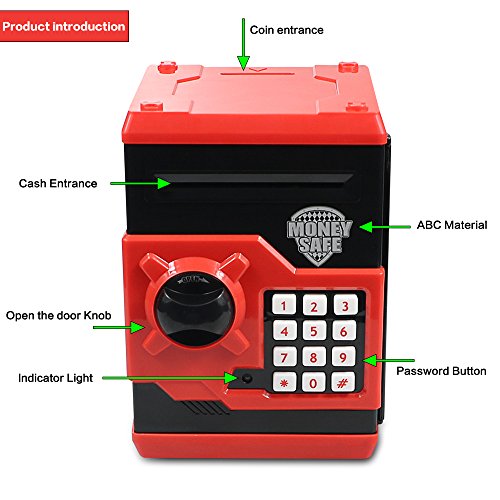 HUSAN Hucha electrónica para niños con código electrónico de cerditos, Mini cajero electrónico para Monedas ATM, Caja de Monedas, Juguete Divertido Regalo (Rojo)