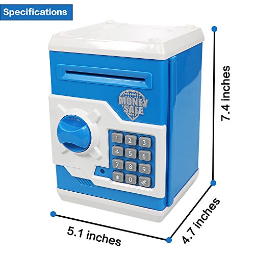 HUSAN Hucha electrónica para niños con código electrónico de cerditos, Mini cajero electrónico para Monedas ATM, Caja de Monedas, Juguete Divertido Regalo (Azul)