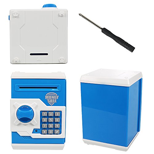 HUSAN Hucha electrónica para niños con código electrónico de cerditos, Mini cajero electrónico para Monedas ATM, Caja de Monedas, Juguete Divertido Regalo (Azul)