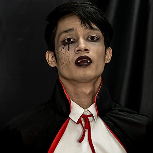 HUYIWEI Traje de Halloween,Vampiro Adultos Cuello Capa Manto Negro Rojo 140cm,1 par de dientes de vampiro(15MM),para cosplay de vampiros