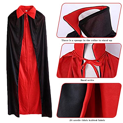 HUYIWEI Traje de Halloween,Vampiro Adultos Cuello Capa Manto Negro Rojo 140cm,1 par de dientes de vampiro(15MM),para cosplay de vampiros