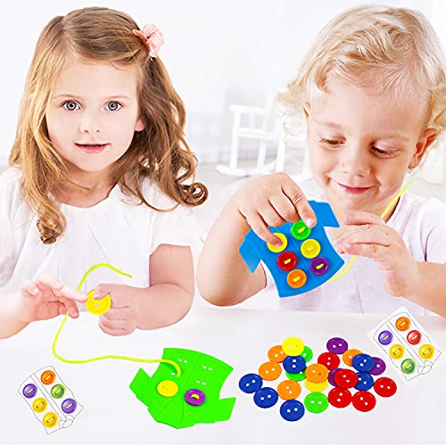 HVDHYY 74piezas Juguetes Montessori Educativo Motora Fina Ropa y botón Juego de Enhebrar Viaje Aprendizaje de Habilidades Básicas Vida para 3+ Niños y Niñas Navidad Cumpleaños Regalo