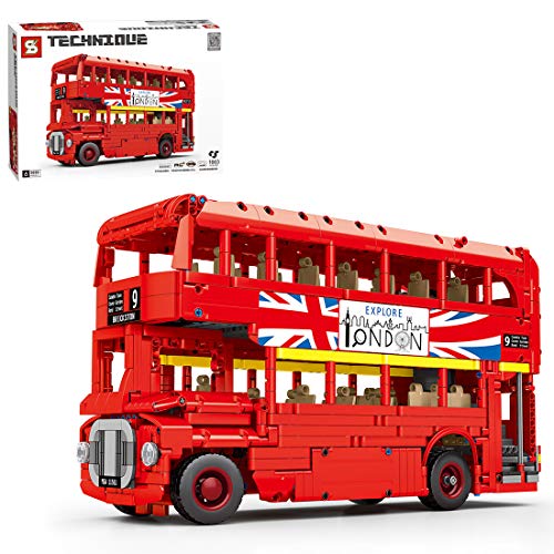 HYZH Juego de construcción de ingeniería de autobús de doble piso, 1663 + bloques de construcción de autobús Londres, modelo de autobús técnico, compatible con Lego Technic