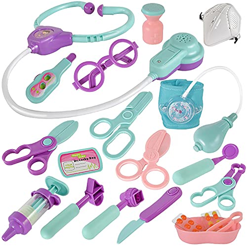 HYZHYZ 22 PCS Doctores establecidos para niños, Juguetes médicos con Estetoscopio Real, Traje de Doctor, Toma de medicamentos, Doctor Juego de rol Disfraz, Mejor GIF