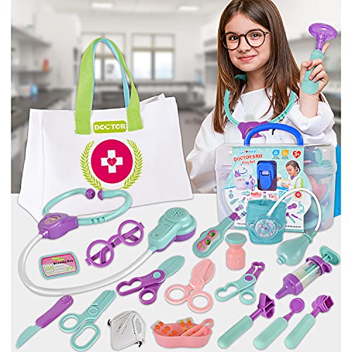 HYZHYZ 22 PCS Doctores establecidos para niños, Juguetes médicos con Estetoscopio Real, Traje de Doctor, Toma de medicamentos, Doctor Juego de rol Disfraz, Mejor GIF