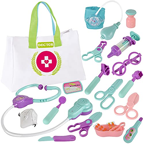 HYZHYZ 22 PCS Doctores establecidos para niños, Juguetes médicos con Estetoscopio Real, Traje de Doctor, Toma de medicamentos, Doctor Juego de rol Disfraz, Mejor GIF