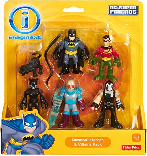 Imaginext DC Super Friends - Heroes & Villains Batman Paquete Con Batman Robin Catwoman Mr. Freeze y Bane.