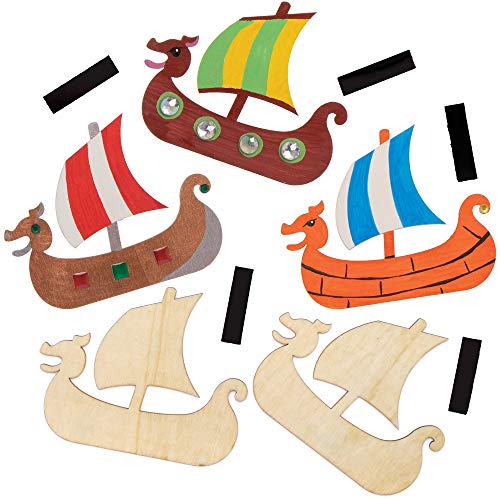 Imanes De Madera Barco Vikingo Baker Ross AT716 (paquete de 10) para proyectos de arte y manualidades para niños, surtidos