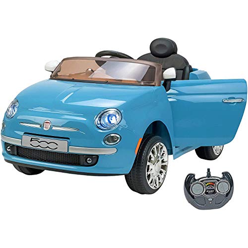 Indalchess Coche ELÉCTRICO para NIÑOS FIAT 500 12V, Azul, Mando Control Remoto Parental