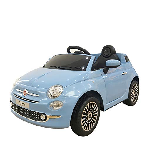 Indalchess Coche ELÉCTRICO para NIÑOS FIAT 500 12V, Azul, Mando Control Remoto Parental