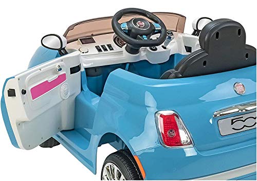 Indalchess Coche ELÉCTRICO para NIÑOS FIAT 500 12V, Azul, Mando Control Remoto Parental