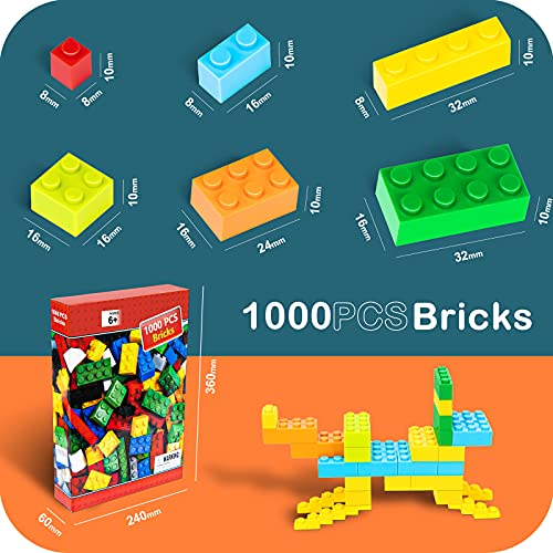 iNeego Bloques de Construcción 1000 Piezas Bloques de Construcción Infantil 3D Juegos de Construcción Ladrillos de Construcción Juguete Colorido Juego para Niños Juguetes Educativos