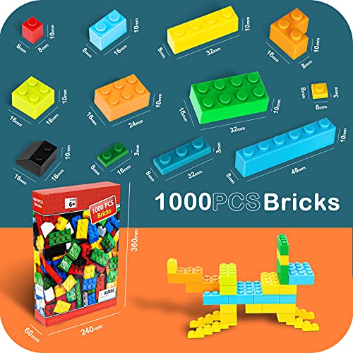 iNeego Bloques de Construcción 1000 Piezas Bloques de Construcción Infantil 3D Juegos de Construcción Ladrillos de Construcción Juguete Colorido Juego para Niños Juguetes Educativos