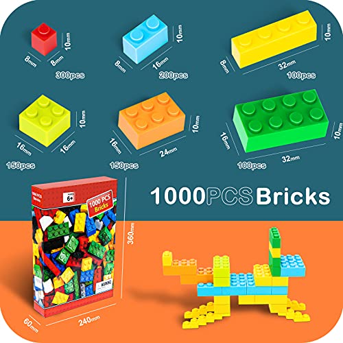 iNeego Bloques de Construcción 1000 Piezas Bloques de Construcción Infantil 3D Juegos de Construcción Ladrillos de Construcción Juguete Colorido Juego para Niños Juguetes Educativos (Set C)