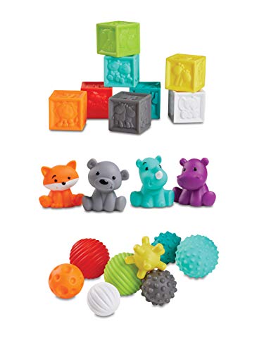 Infantino Set con Bolas, Bloques y Animales - Set con pelotas, cubos y animales, para desarrollar conocimiento y habilidades sensoriales, set de 20 piezas