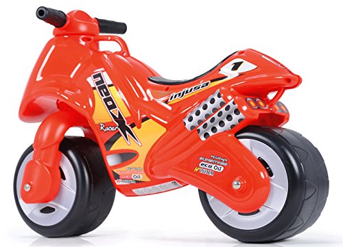 INJUSA - Moto Correpasillos Neox Color Rojo con Ruedas Anchas de Plástico y Asa de Transporte Recomendada para Niños +18 Meses