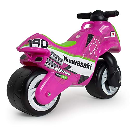 INJUSA - Moto Correpasillos Neox Kawasaki Rosa Recomendada a Niños +18 Meses con Ruedas Anchas de Plástico y Asa de Transporte