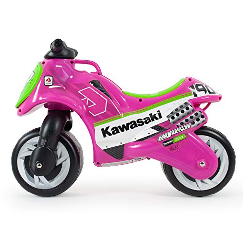 INJUSA - Moto Correpasillos Neox Kawasaki Rosa Recomendada a Niños +18 Meses con Ruedas Anchas de Plástico y Asa de Transporte