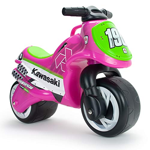 INJUSA - Moto Correpasillos Neox Kawasaki Rosa Recomendada a Niños +18 Meses con Ruedas Anchas de Plástico y Asa de Transporte