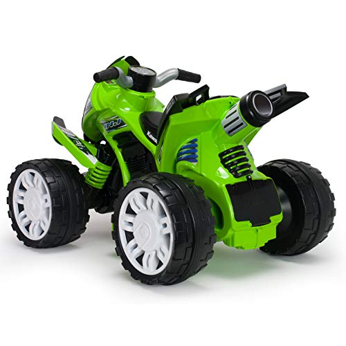 INJUSA - Quad The Beast Kawasaki 12V Color Verde Recomendado para Niños +2 Años con Bandas de Goma en Ruedas Traseras