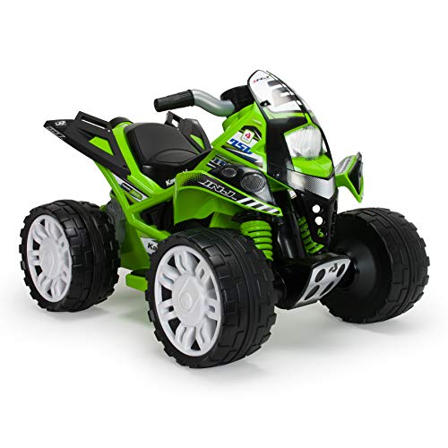 INJUSA - Quad The Beast Kawasaki 12V Color Verde Recomendado para Niños +2 Años con Bandas de Goma en Ruedas Traseras