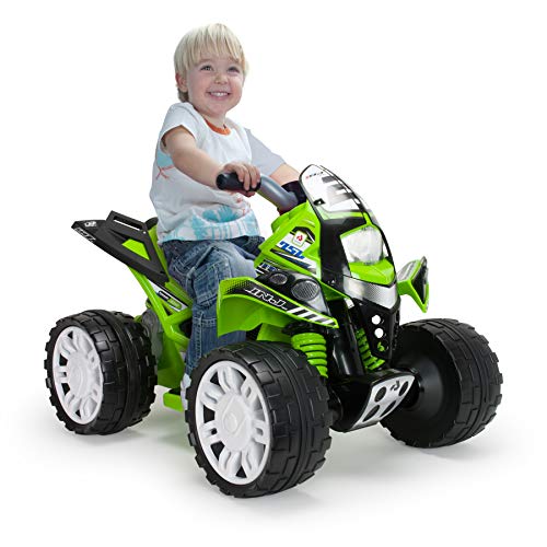 INJUSA - Quad The Beast Kawasaki 12V Color Verde Recomendado para Niños +2 Años con Bandas de Goma en Ruedas Traseras