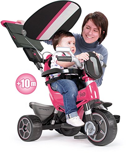 INJUSA - Triciclo Evolutivo Body Sport Rosa Recomendado a Niños de 10 Meses a 3 Años con Mango de Dirección Parental Techo Solar y Bolso Extraíble