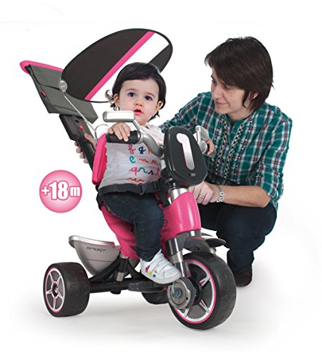 INJUSA - Triciclo Evolutivo Body Sport Rosa Recomendado a Niños de 10 Meses a 3 Años con Mango de Dirección Parental Techo Solar y Bolso Extraíble