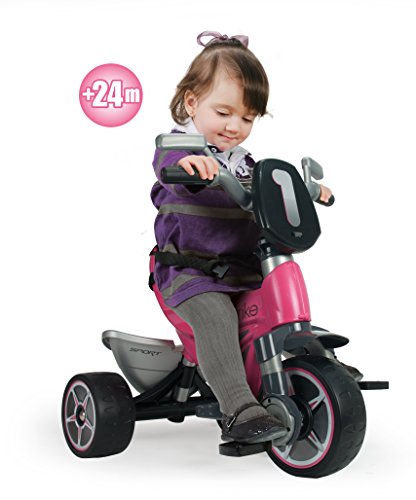 INJUSA - Triciclo Evolutivo Body Sport Rosa Recomendado a Niños de 10 Meses a 3 Años con Mango de Dirección Parental Techo Solar y Bolso Extraíble