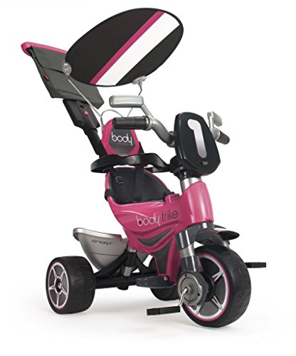 INJUSA - Triciclo Evolutivo Body Sport Rosa Recomendado a Niños de 10 Meses a 3 Años con Mango de Dirección Parental Techo Solar y Bolso Extraíble