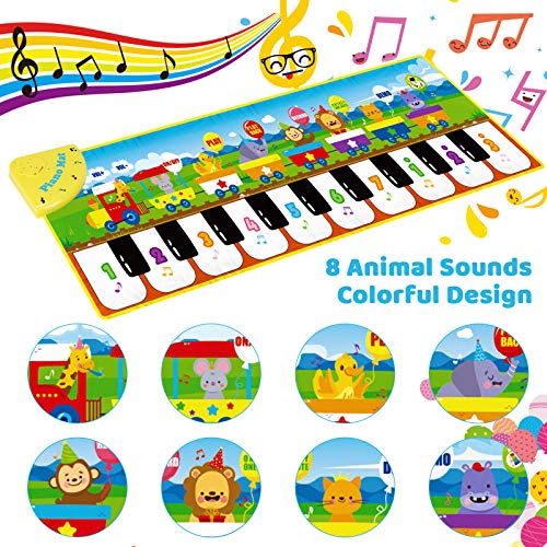 Innedu Alfombra de Piano, Alfombra Musical de Teclado con 8 Sonidos de Animales & 3 Sonidos de Instrumentos, Tapete de Piano Baile para Niños Niñas, 110 x 36 cm