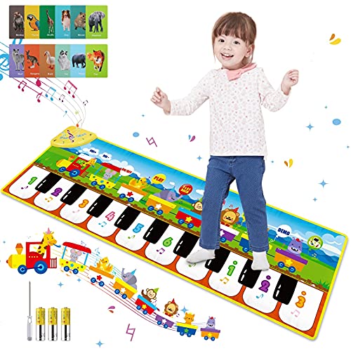 Innedu Alfombra de Piano, Alfombra Musical de Teclado con 8 Sonidos de Animales & 3 Sonidos de Instrumentos, Tapete de Piano Baile para Niños Niñas, 110 x 36 cm