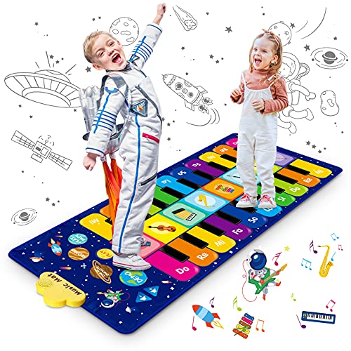 Innedu Alfombra Piano, Alfombra Piano para Niños, Cielo Estrellado Alfombrilla de Baile Estera Piano Mat Juguetes Educativos Alfombra Baile con 8 Instrumentos, 10 Canciones y 20 Teclas, 120 x 48 cm