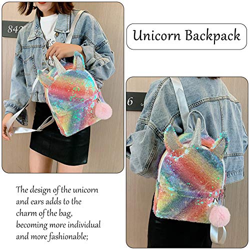 INTVN Mochila de Unicornio, Mochila Escolar para niña, Mochila de Lentejuelas, Mochila de Lentejuelas, Mochila de Viaje