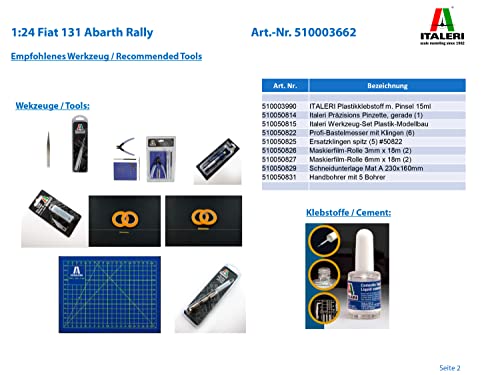 Italeri 3662 Modelo de plástico para Montar, Coche, Fiat 131 Abarth Rally, Modelo Kit, Escala 1:24
