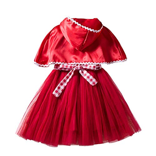 IWEMEK Disfraz Caperucita Roja Niña Vestido de Princesa tutú + Capa con Capucha Disfraces de Carnaval Fiesta Halloween Navidad Trajes Cosplay Fancy Dress Up Infantil Bebé Ropa Rojo 3-4 años