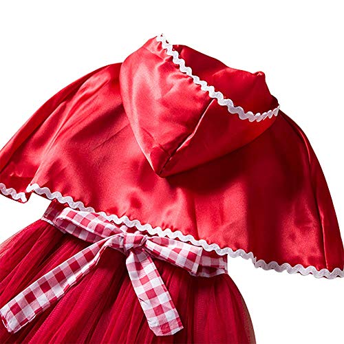 IWEMEK Disfraz Caperucita Roja Niña Vestido de Princesa tutú + Capa con Capucha Disfraces de Carnaval Fiesta Halloween Navidad Trajes Cosplay Fancy Dress Up Infantil Bebé Ropa Rojo 3-4 años