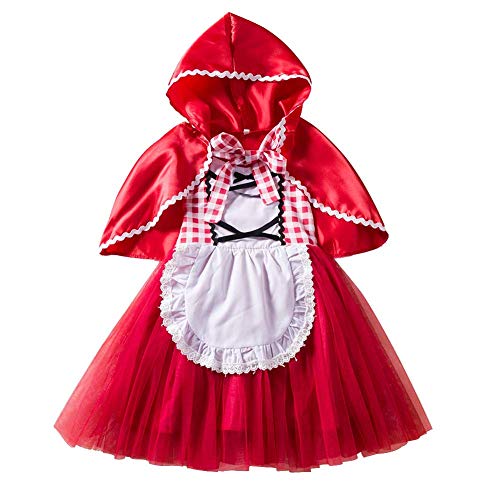 IWEMEK Disfraz Caperucita Roja Niña Vestido de Princesa tutú + Capa con Capucha Disfraces de Carnaval Fiesta Halloween Navidad Trajes Cosplay Fancy Dress Up Infantil Bebé Ropa Rojo 3-4 años