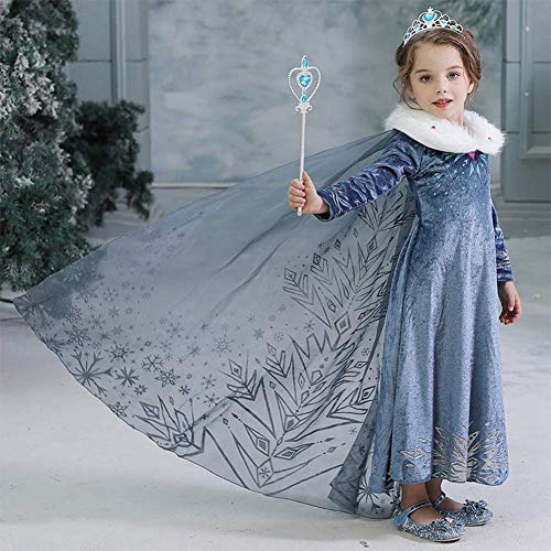 IWEMEK - Disfraz de Frozen de Frozen, vestido de princesa Anna Elsa con capa larga para niña, cumpleaños, Navidad, Halloween, carnaval, fiesta de 2 a 8 años 01 2-3 Años